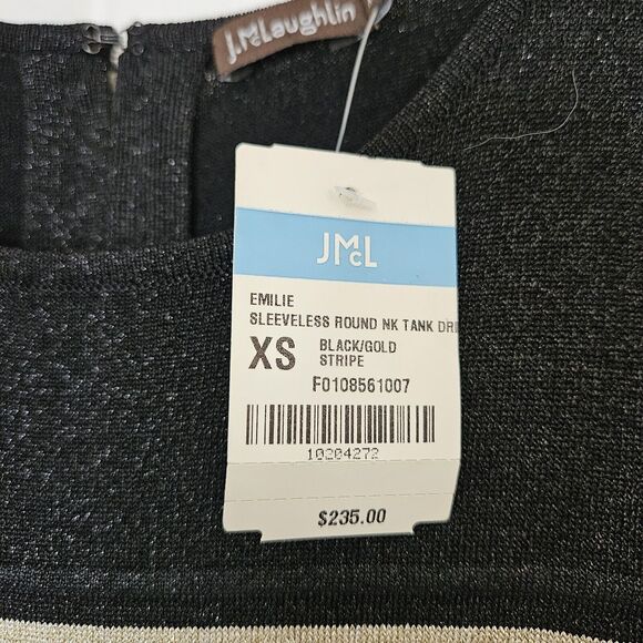 J.McLaughlin Emilie Dress Womens XS Sleeveless Knit Black/Gold Metallic Tank - Picture 6 of 12